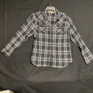Women’s Cumberland Outfitters Western Plaid Shirt Pearl Button Hook Loop XL
